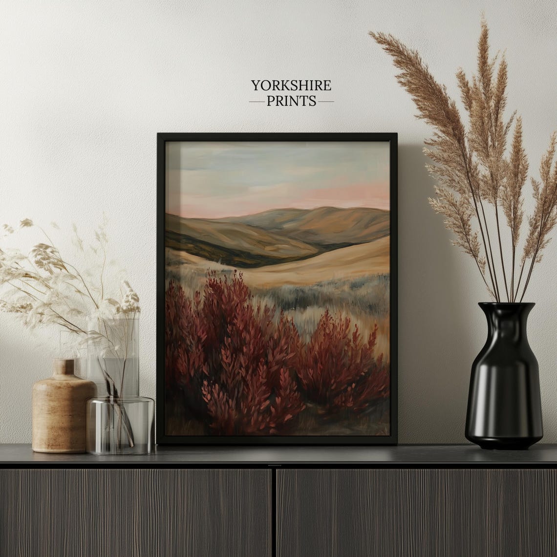 Moody Maroon Wildflowers Rolling Hills Autumn Pastoral Art Poster - Image 2