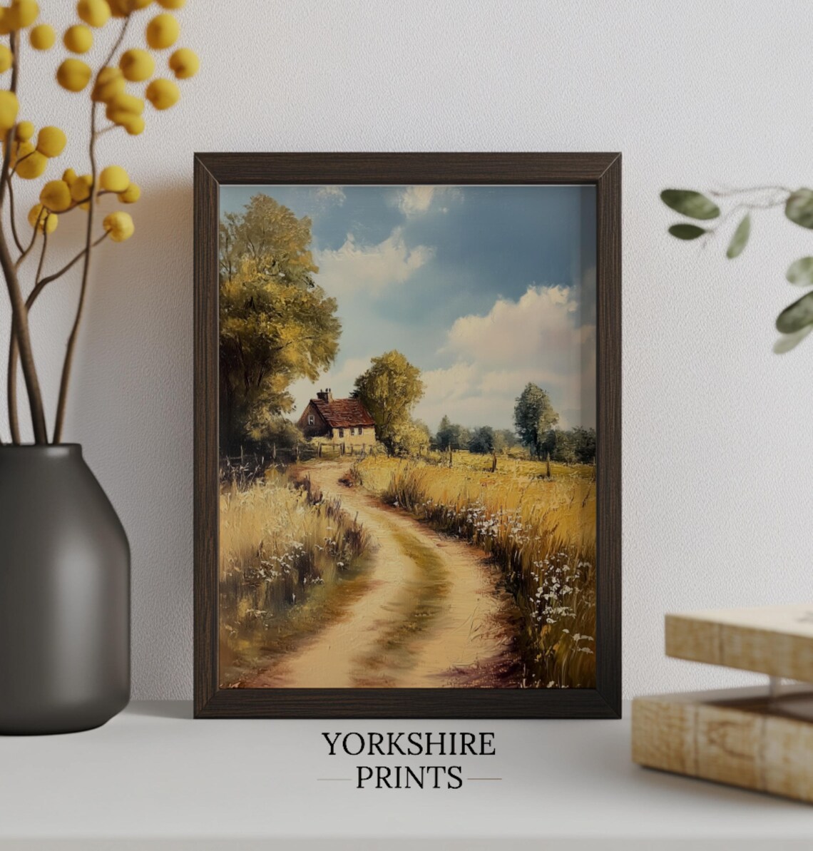 Country Dirt Road Golden Wheat Field Farmhouse Summer Art Poster - Image 3