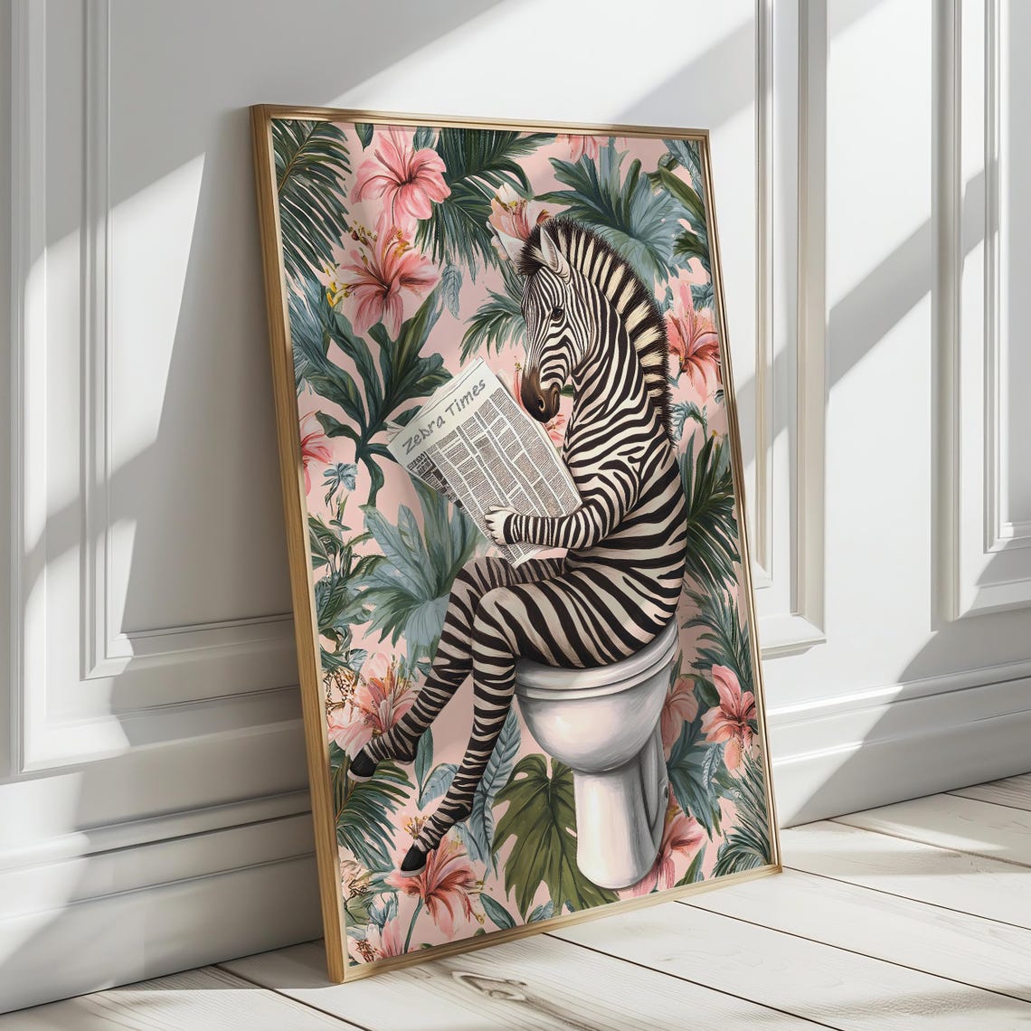 Zebra Sitting on a Toilet Reading Zebra Times Bathroom Poster - Image 6