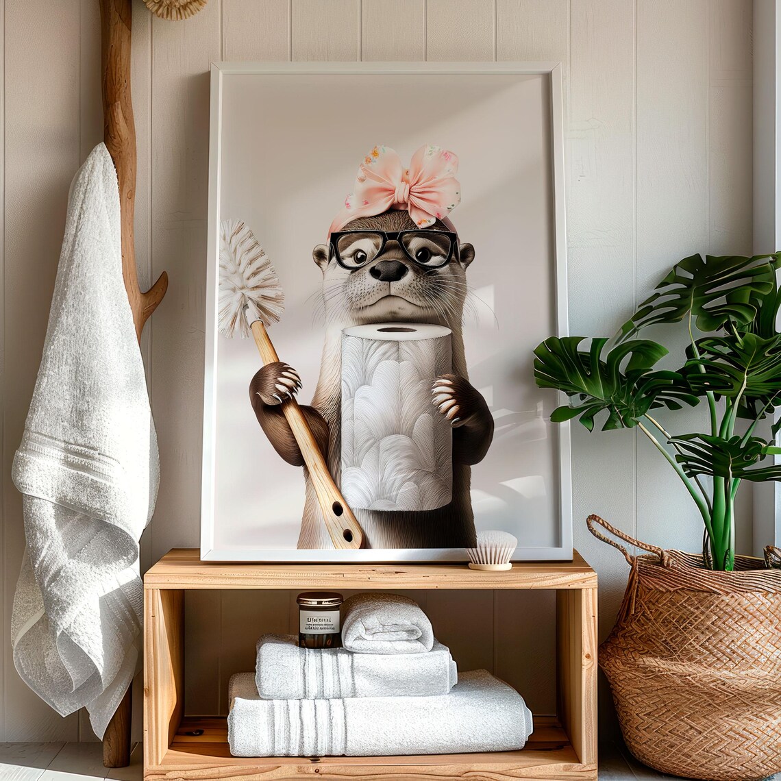Otter With Toilet Brush and Toilet Paper Cute Bathroom Poster - Image 7