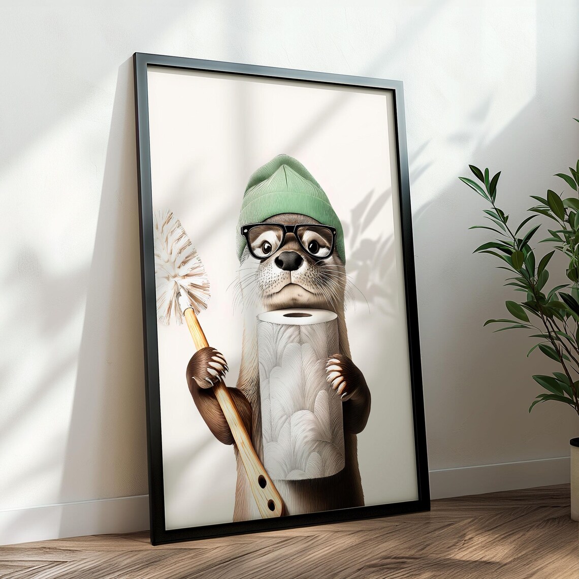 Otter With Toilet Brush and Toilet Paper Cute Bathroom Poster - Image 3