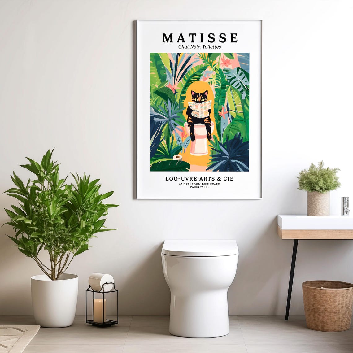 Matisse Style Black Cat Reading on a Pink Toilet Parody Art Poster - Image 4