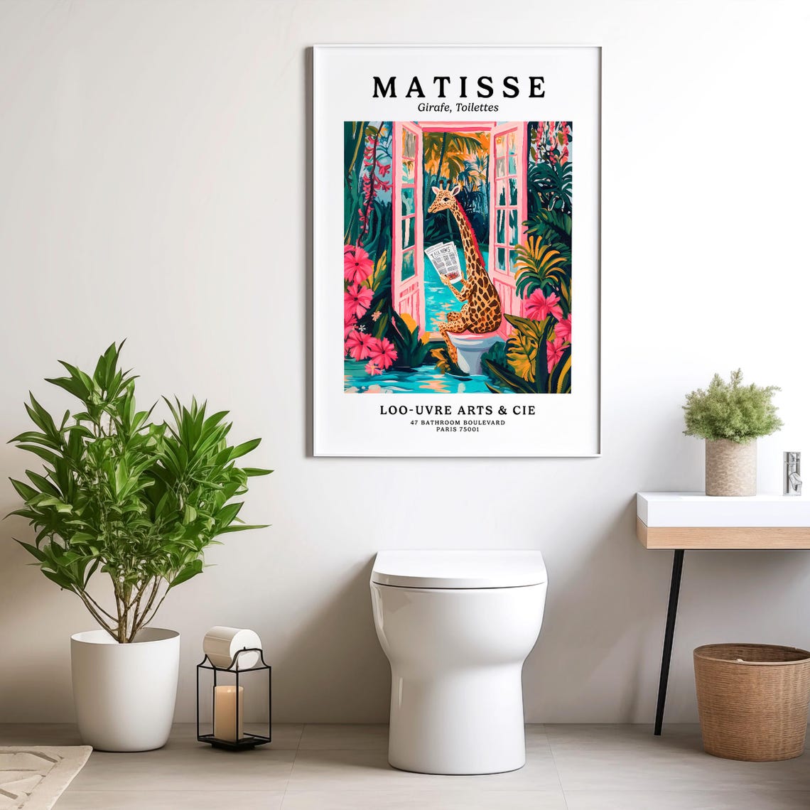 Matisse Style Giraffe Reading on a Pink Toilet Parody Art Poster - Image 4