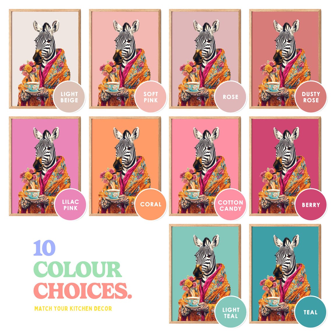 Zebra Wrapped in a Colorful Shawl Holding a Floral Teacup Poster - Image 5