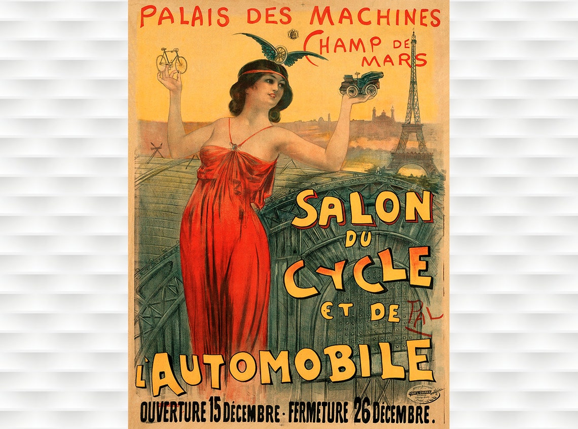 Paris Cycle and Automobile Expo Eiffel Tower Vintage French Poster