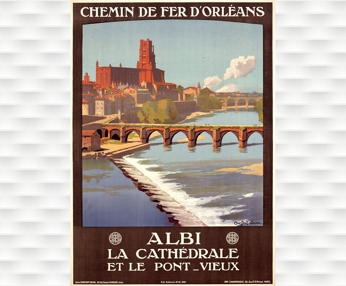 Albi Cathedral Pont Vieux Chemin de Fer dOrleans Travel Art Poster