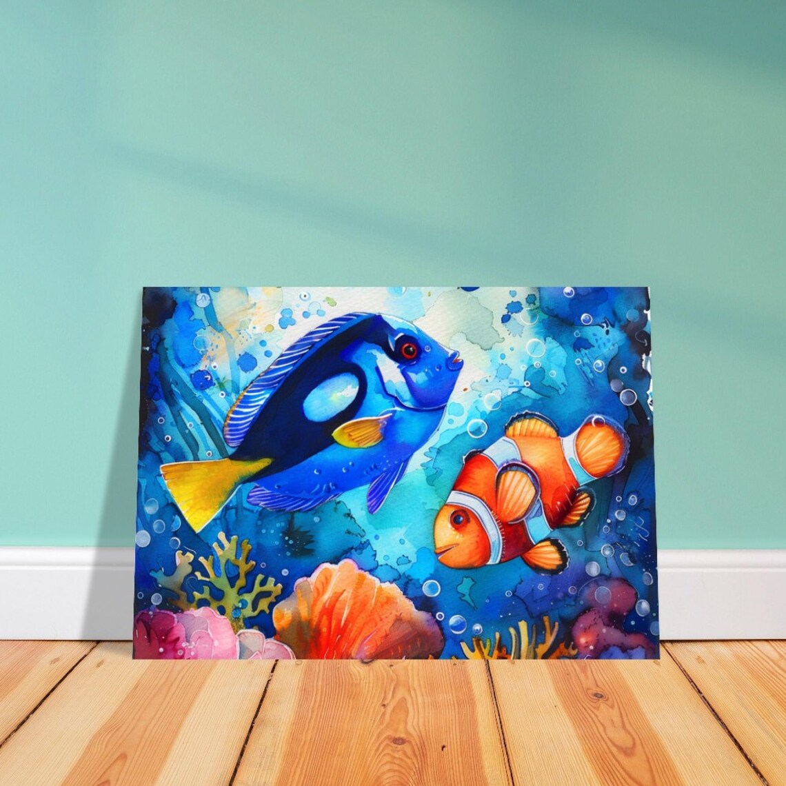 Blue Tang And Clown Fish Watercolour Print - Image 3