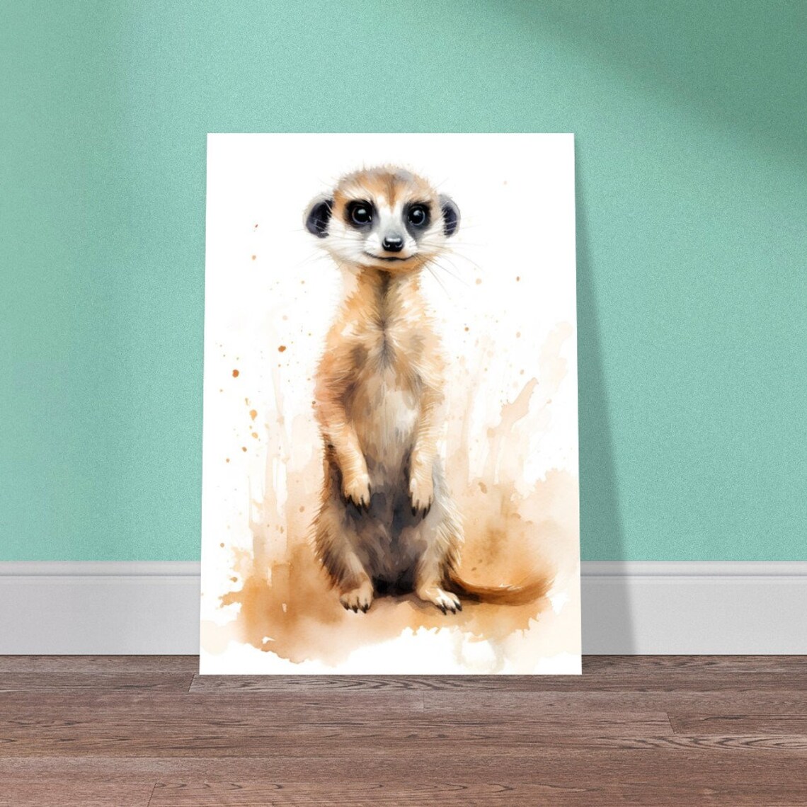 Meerkat Standing Upright Cute Watercolour Wildlife Animal Poster - Image 2