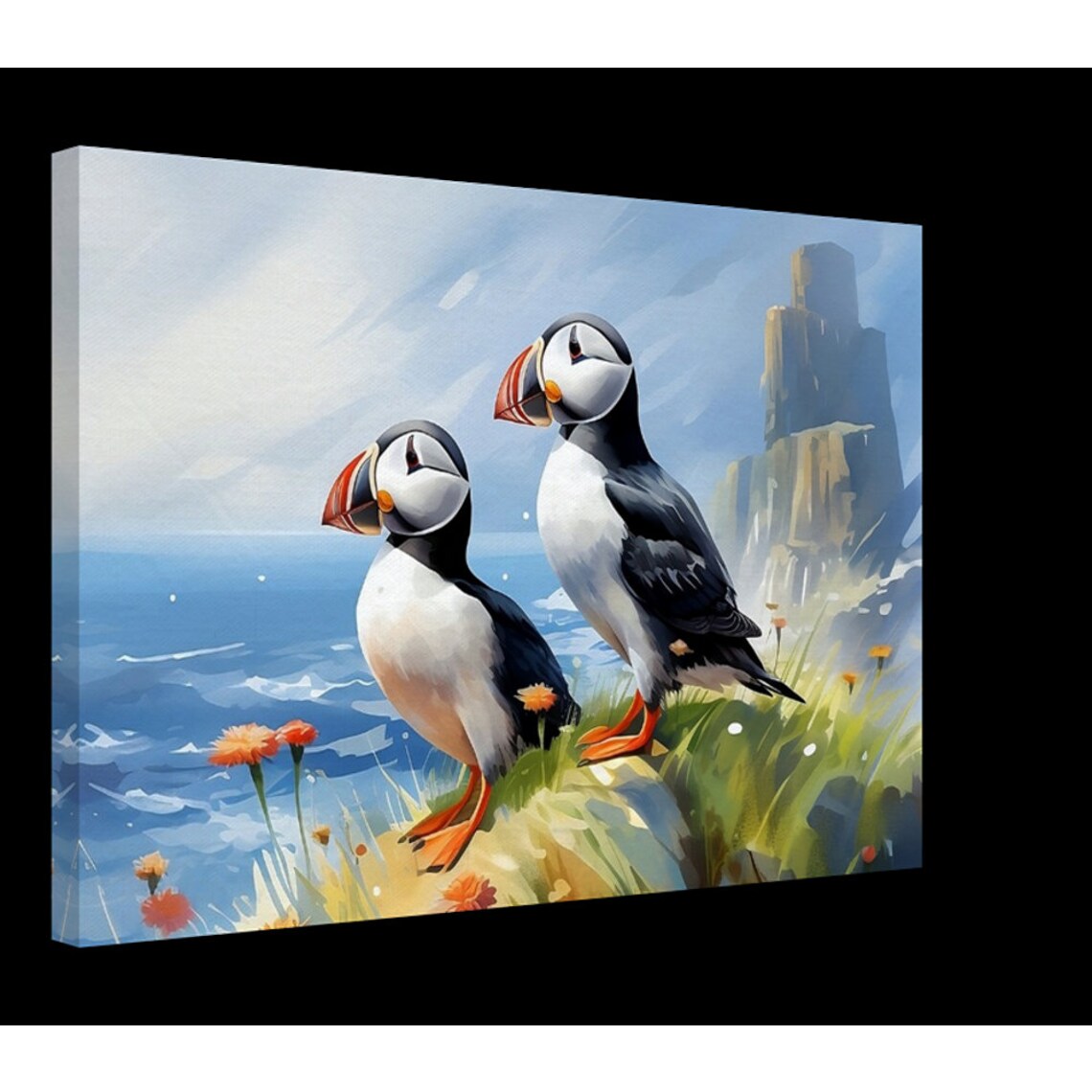 Puffins Art Print, Modern Bird Wall Decor - Image 2