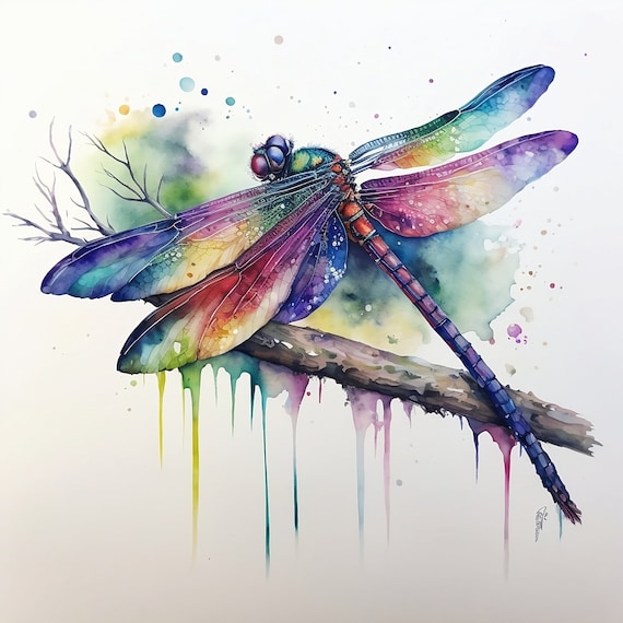Dragonfly Watercolour Painting Print Poster Picture Wall Art Dcor