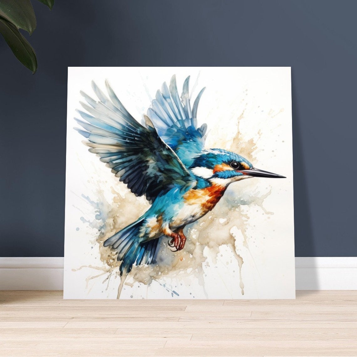 Vibrant Kingfisher in Flight Watercolour Electric Blue Bird Art Poster - Image 4
