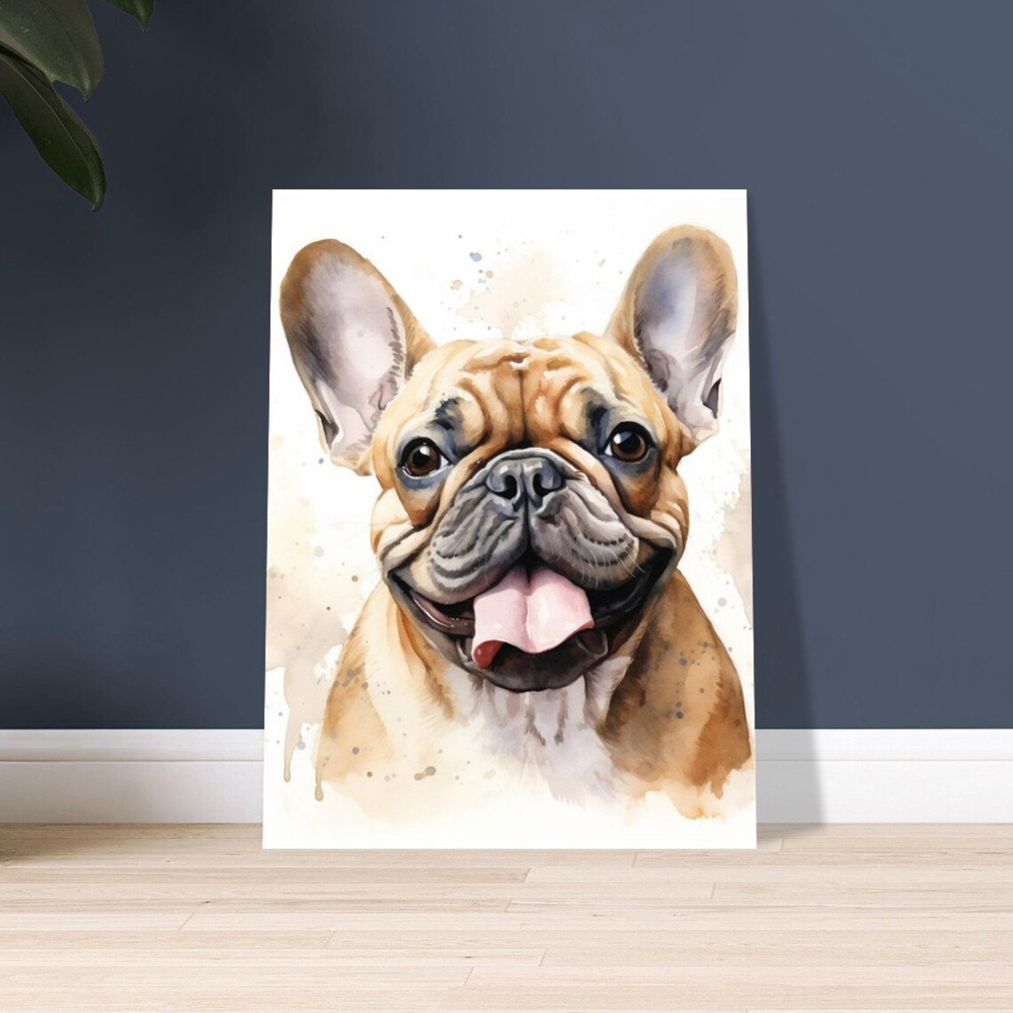 Happy Tan French Bulldog Smile Watercolour Cute Dog Portrait Poster - Image 3