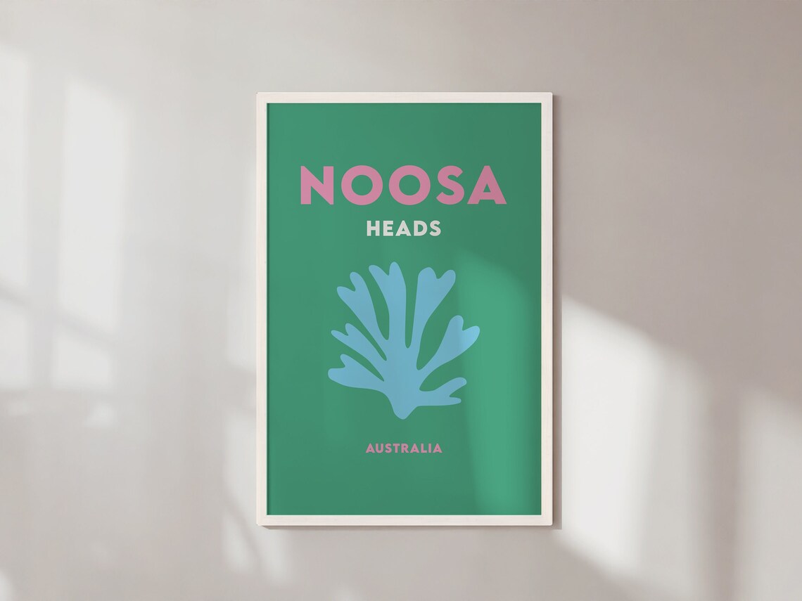 Noosa Heads Australia Green Blue Coral Minimalist Travel Poster - Image 4