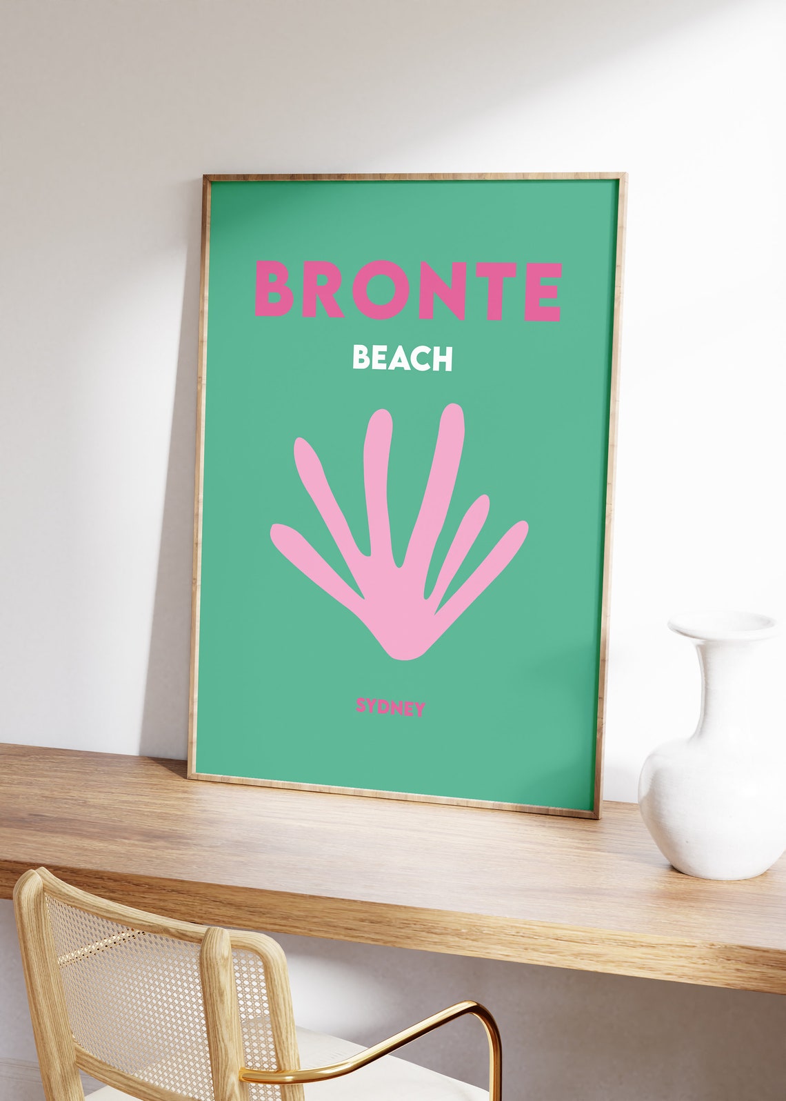 Bronte Beach Sydney Minimalist Green Pink Shell Travel Poster - Image 4
