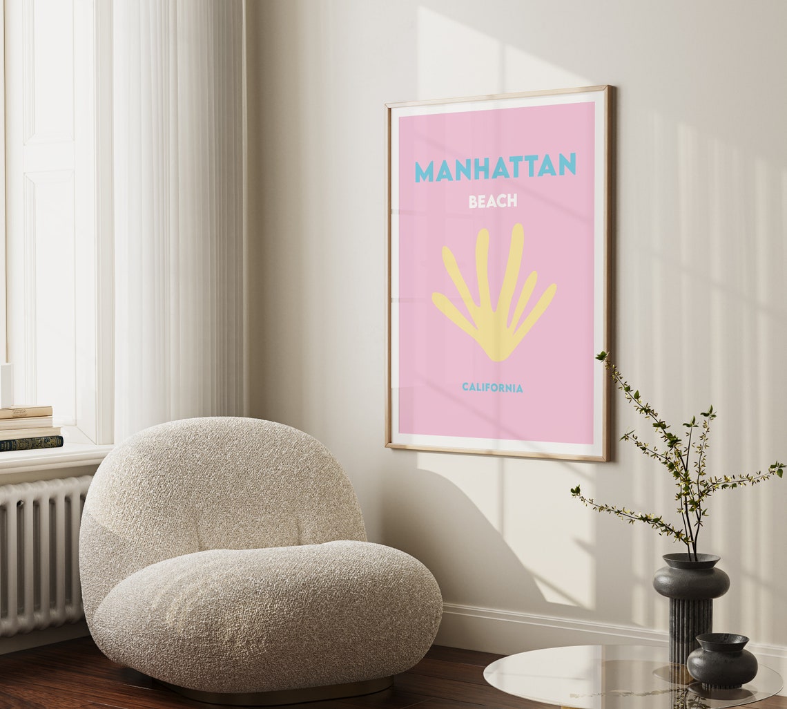 Manhattan Beach California Minimalist Pink Yellow Shell Poster - Image 2