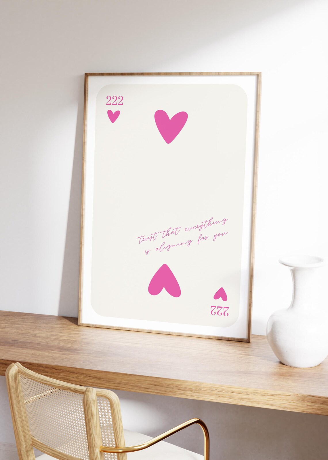 Hot Pink Angel Number 222 Playing Card Poster - Image 2