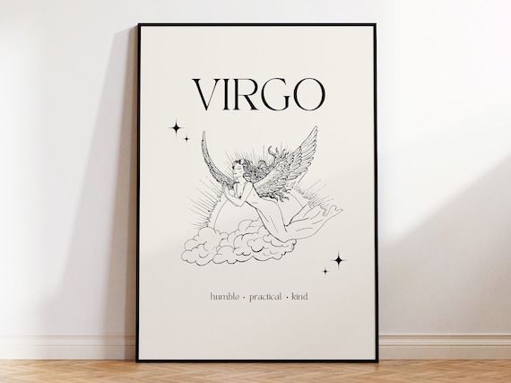 Virgo Zodiac Angel Minimalist Winged Woman Line Art Cream Poster