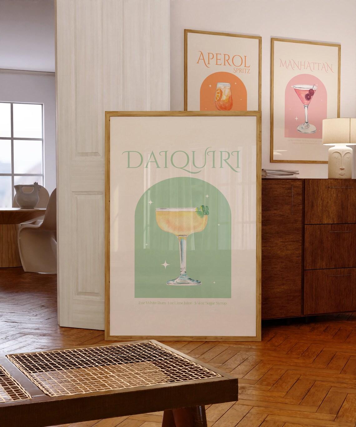 Daiquiri Cocktail Recipe Green Arch Watercolor Lime Bar Poster