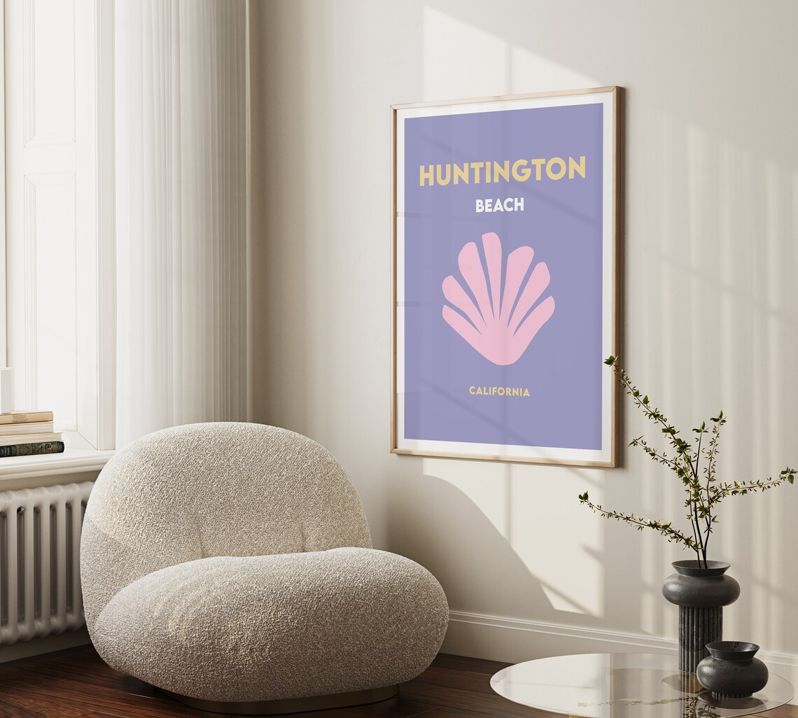 Huntington Beach California Purple Pink Seashell Travel Poster - Image 2
