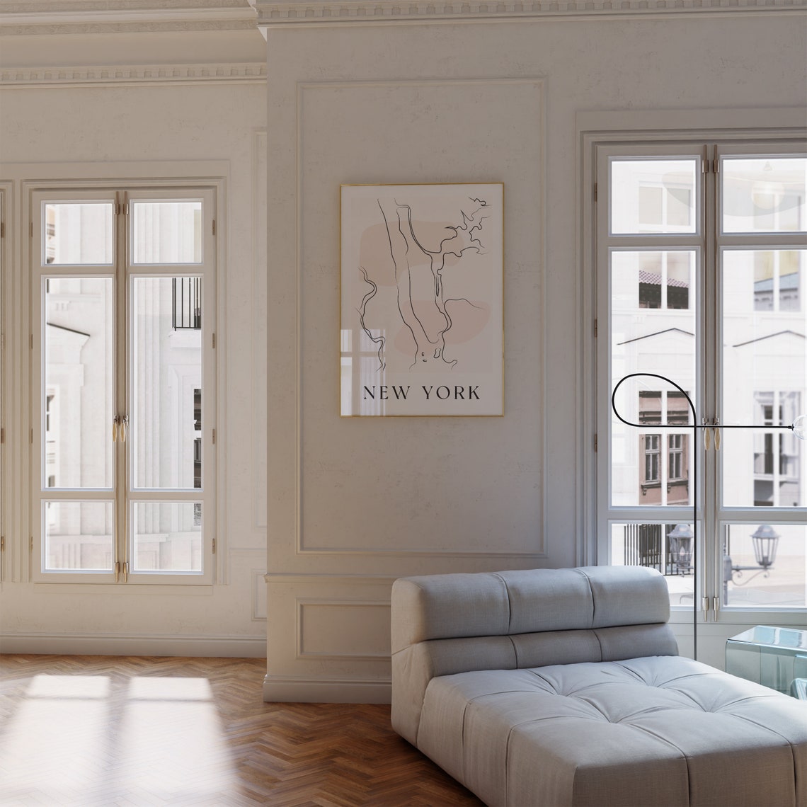 New York City Abstract Line Map Blush Minimalist Travel Poster - Image 3