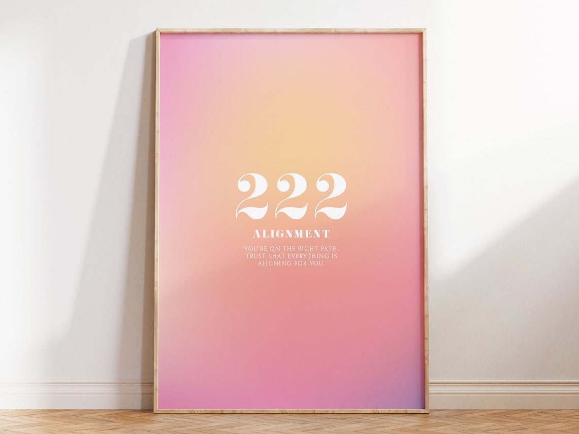 Angel Number 222 Alignment Peach Pink Aura Gradient Design Poster - Image 2
