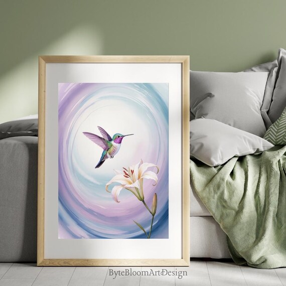 Hummingbird Watercolor Print Botanical Flower Painting
