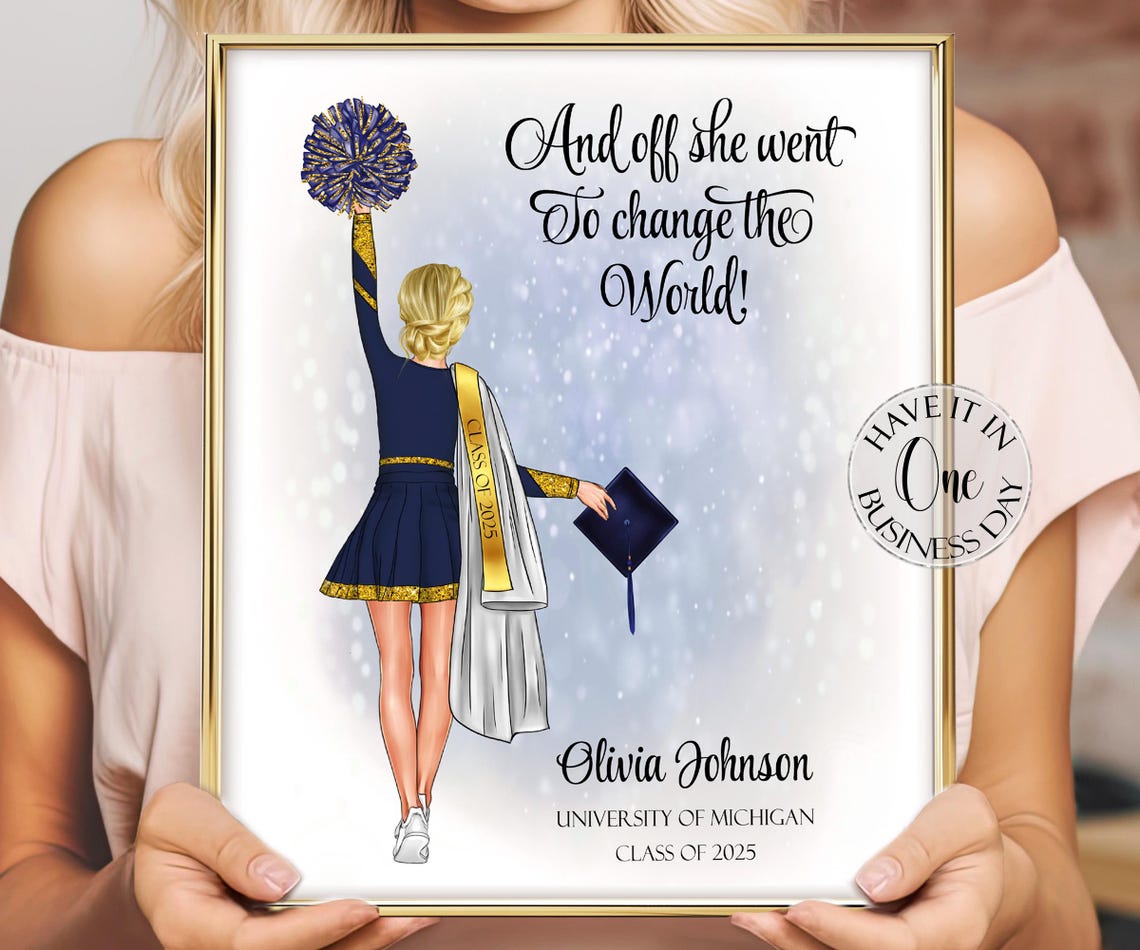 Personalized Navy Gold Cheerleader Graduation Portrait 2025 Poster