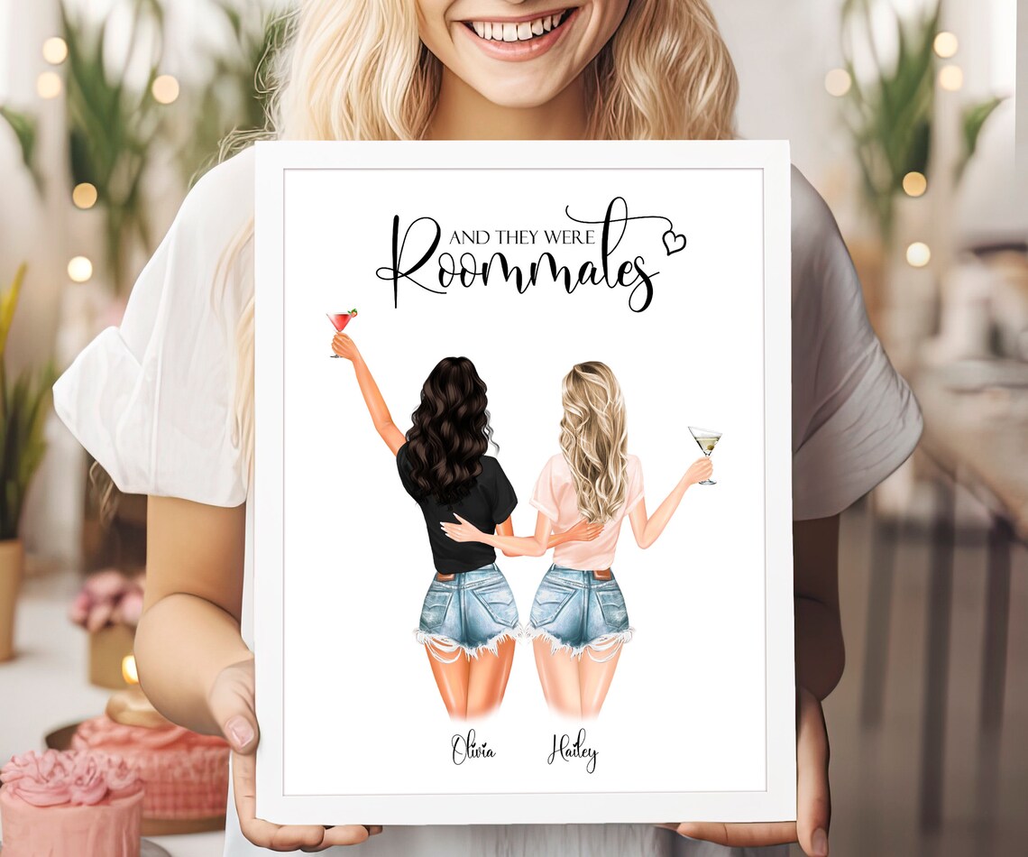 And They Were Roommates Denim Personalized Best Friend Portrait Poster