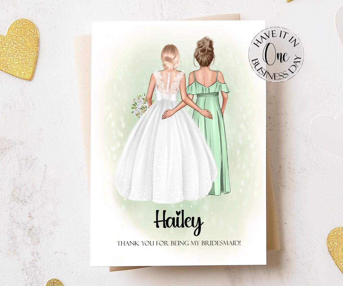 Personalized Sage Green Bridesmaid Gown Thank You Card Art Print