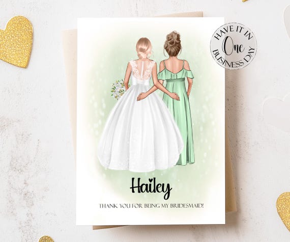 Bridesmaid Card Personalised Bridesmaid Thank You Card Customisable Maid Of Honor Thank You Gift Custom Wedding Thank You Card
