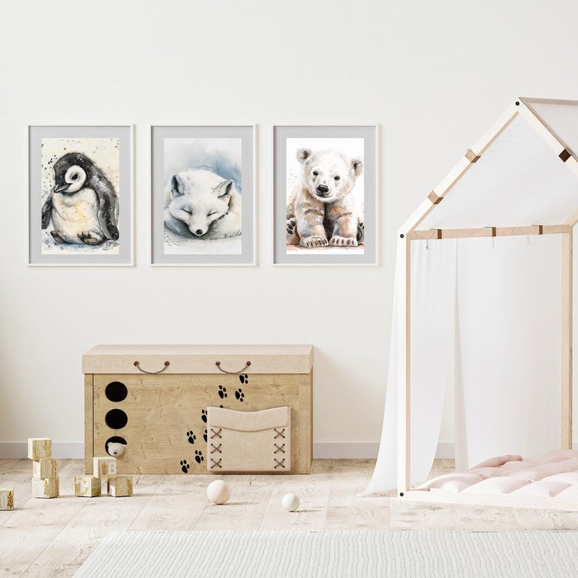 Sleeping Arctic Fox In Snow Winter Watercolor Kids Room Animal Poster - Image 3