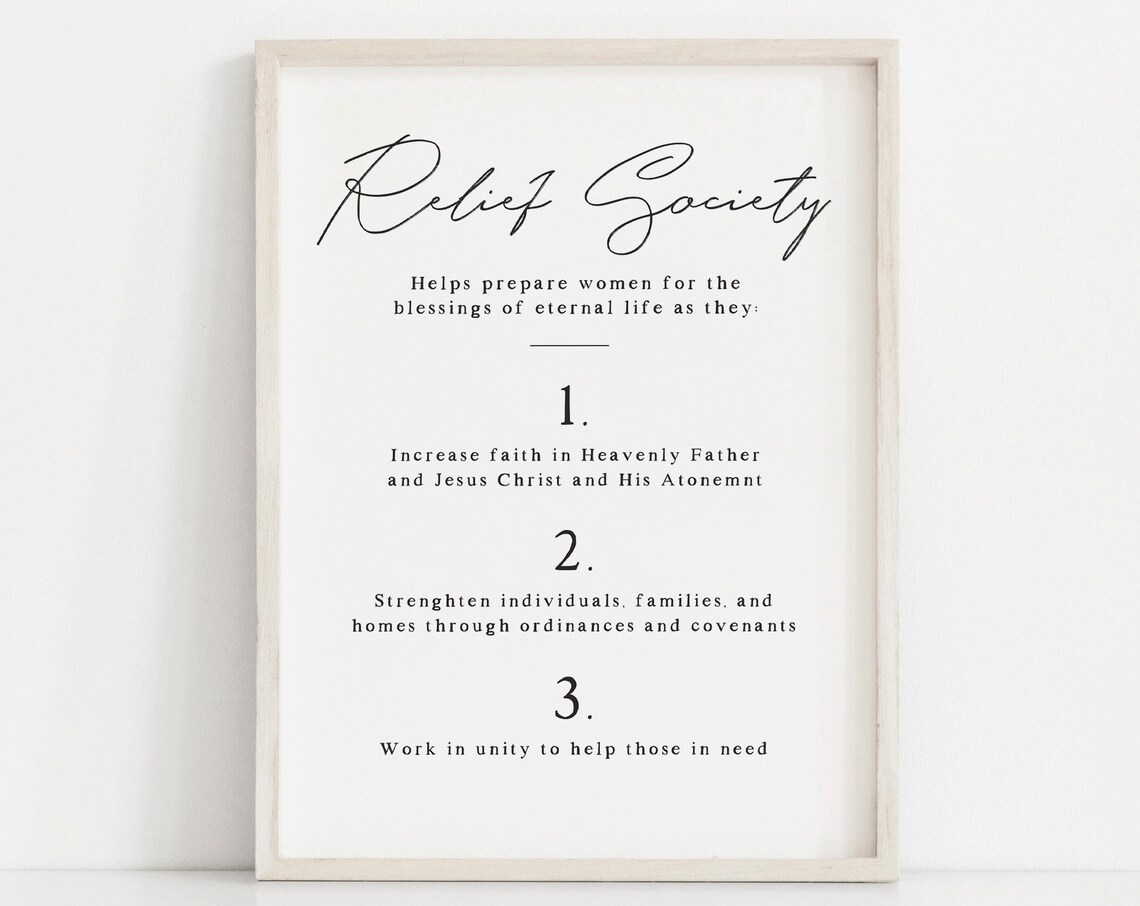 LDS Relief Society Purpose Three Missions Minimalist Faith Poster