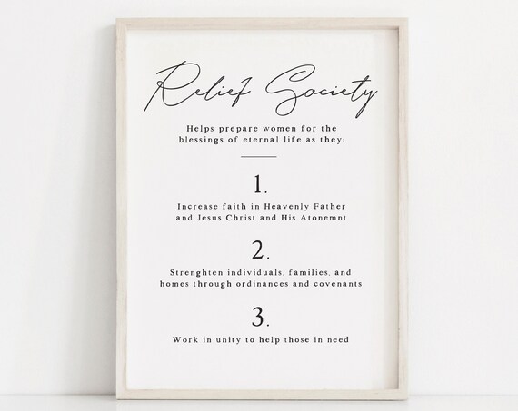 LDS Relief Society Purpose Three Missions Minimalist Faith Poster