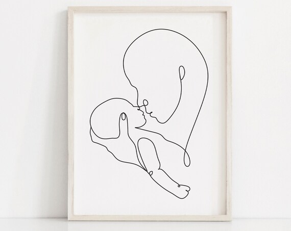 Mom And Baby Single Line Art Tender Minimalist Motherhood Wall Art
