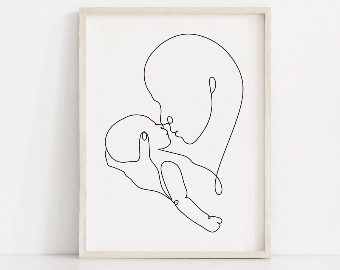 Mom And Baby Single Line Art Tender Minimalist Motherhood Wall Art