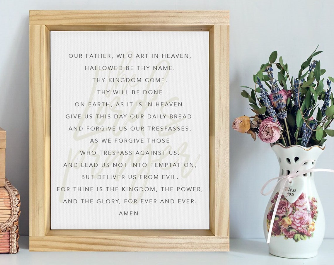 The Lord's Prayer Full Text Light Wood Framed Religious Poster