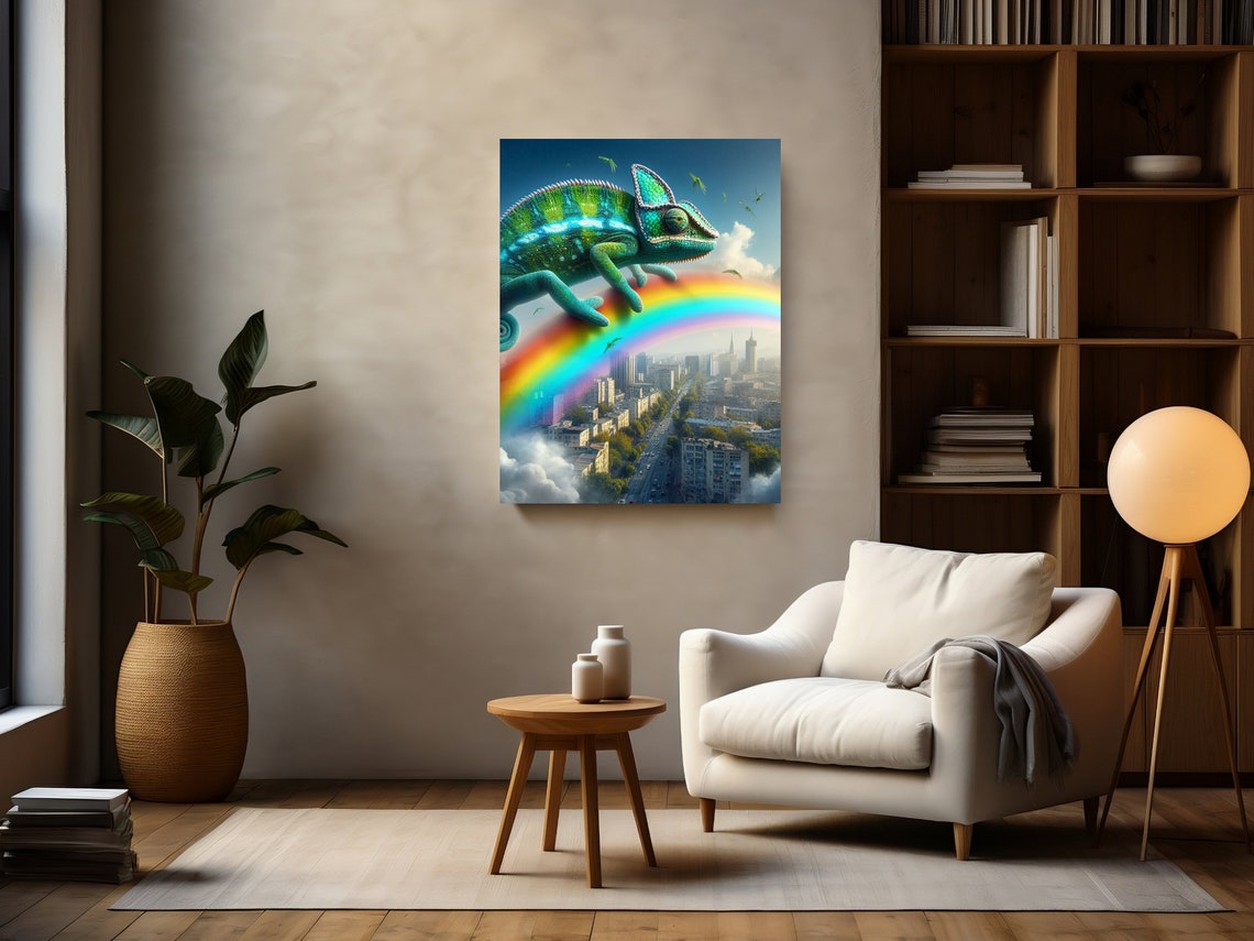 Whimsical Chameleon Rainbow Animal Gallery Wrap 20x16 Or 36x36 Art For Every Space - Image 2