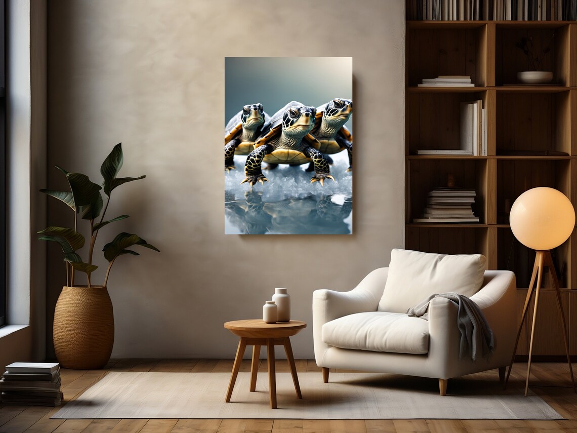 Three Baby Sea Turtles Walking Together On Glistening Ice Poster - Image 2