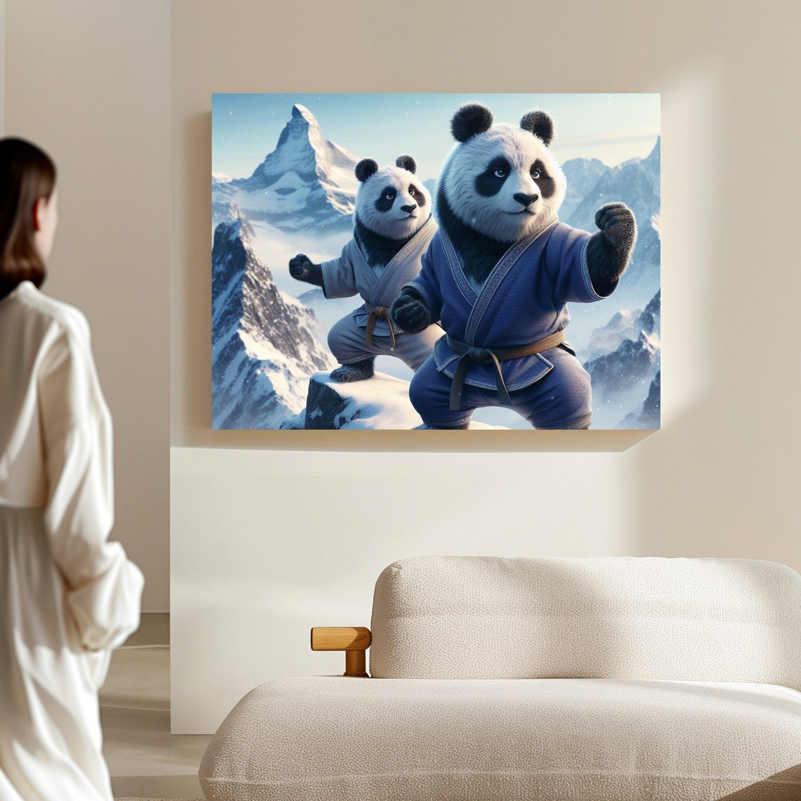 Whimsical Kung Fu Pandas on a Snowy Mountain Peak Fight Poster - Image 4