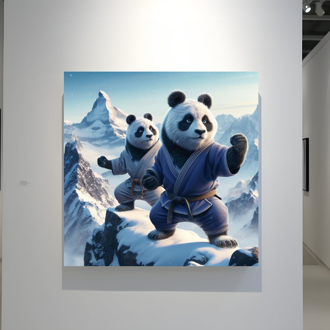 Whimsical Kung Fu Pandas on a Snowy Mountain Peak Fight Poster - Image 3