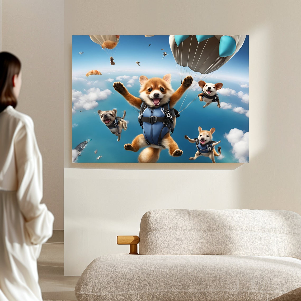 Whimsical Puppies Sky Diving Animal Gallery Wrap 20x16 Or 36x36 Art For Every Space - Image 4
