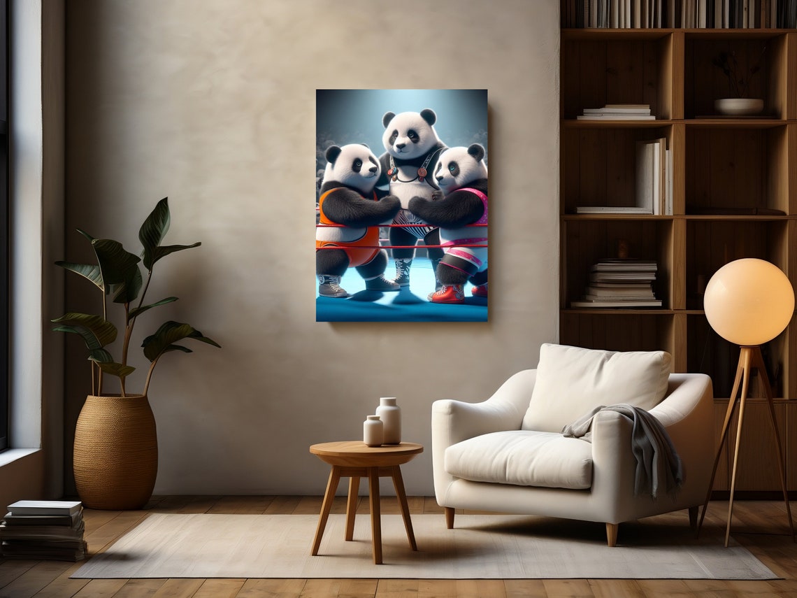 Panda Wrestlers Face Off In A Boxing Ring With A Crowd Poster - Image 2