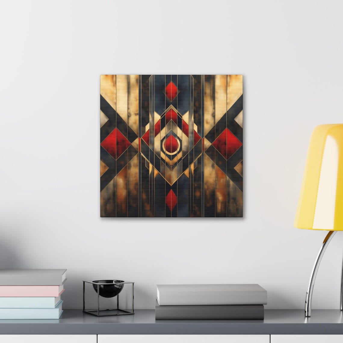 Scarlet Red And Gold Art Deco Diamond Pattern Geometric Poster - Image 2
