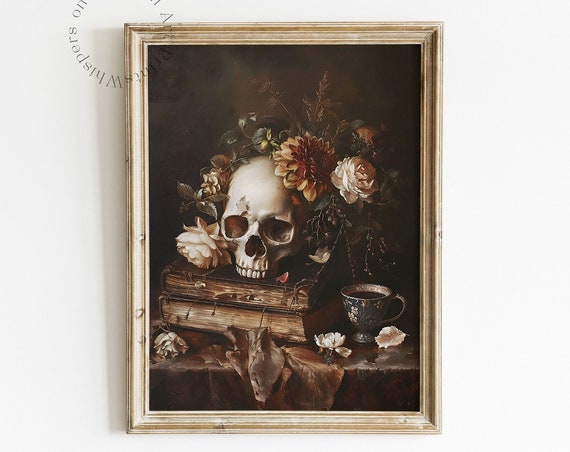 Momento Libri Book Stack Art Print Dark Academia Decor Book Still Life Wall Art Dark Bookish Wall Art Moody Coffee Poster