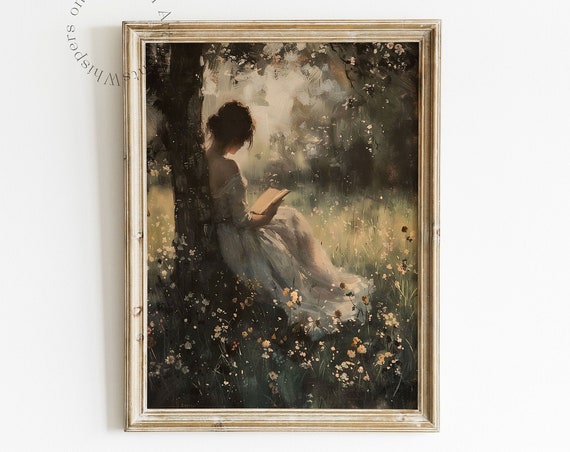 Reading In The Wildflowers Art Print, Moody Spring