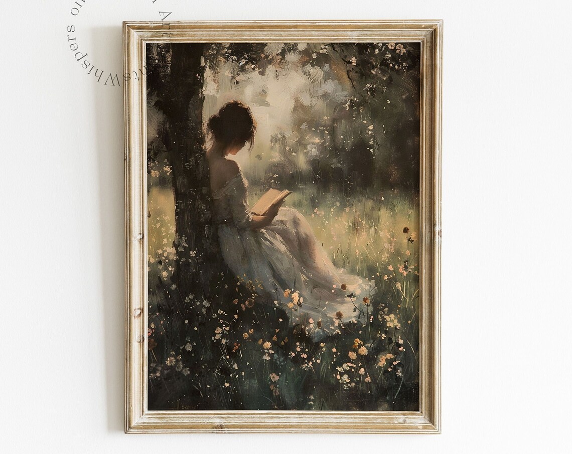 Reading In The Wildflowers Art Print, Moody Spring