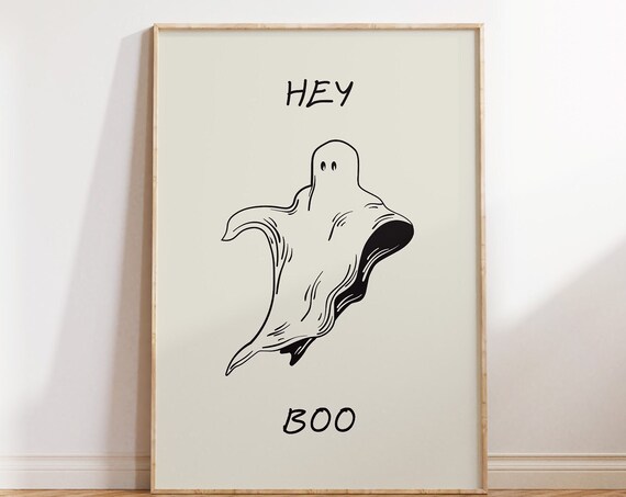 Cute Ghost Print Trendy Halloween Wall Art Minimalist Quote Poster Retro Halloween Decor Spooky Art Print 1 Print