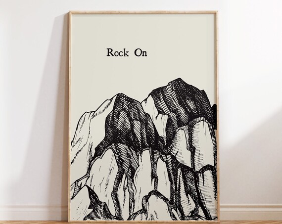 Rock On Vintage Mountain Art Print, Minimalist