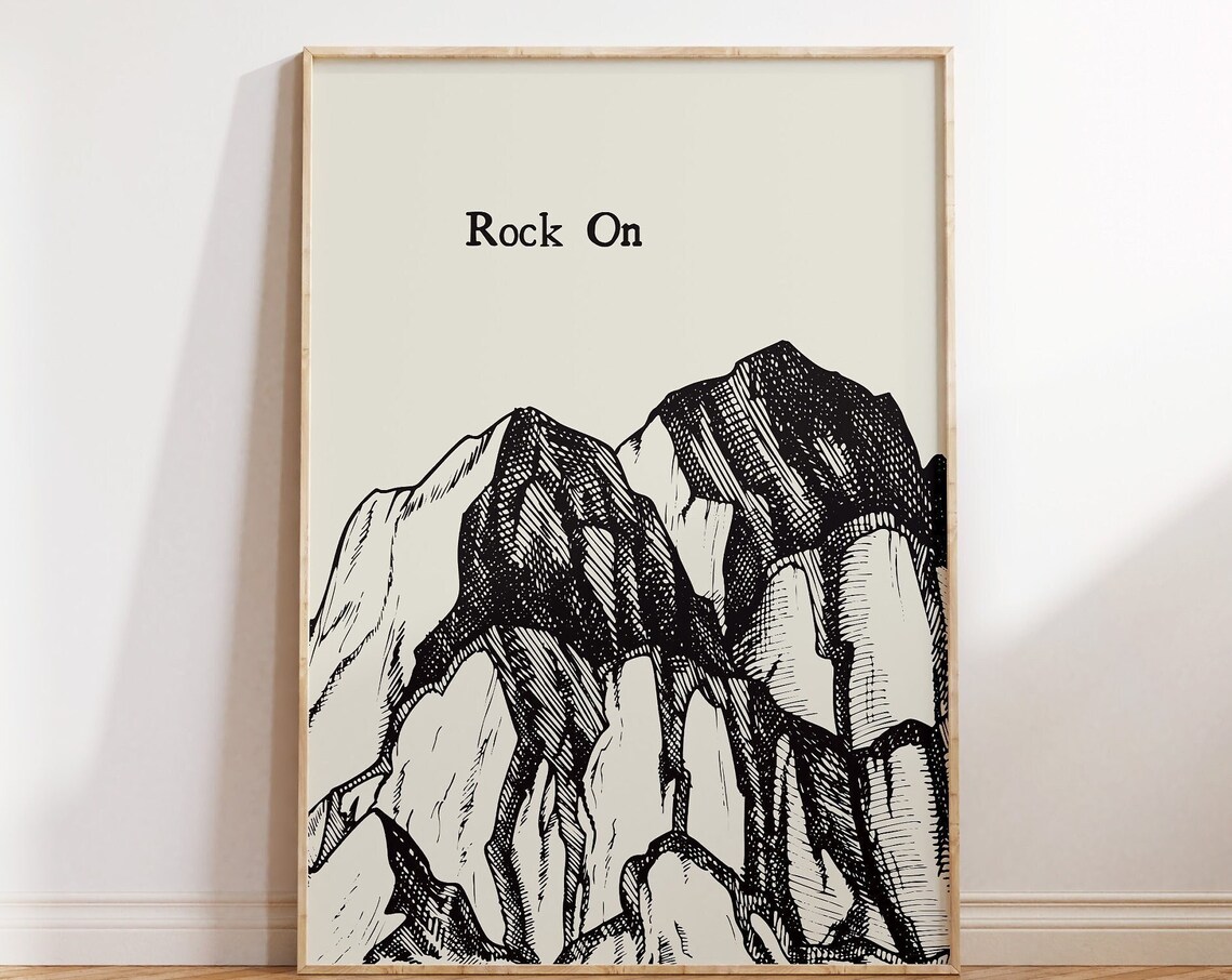 Rock On Vintage Mountain Art Print, Minimalist