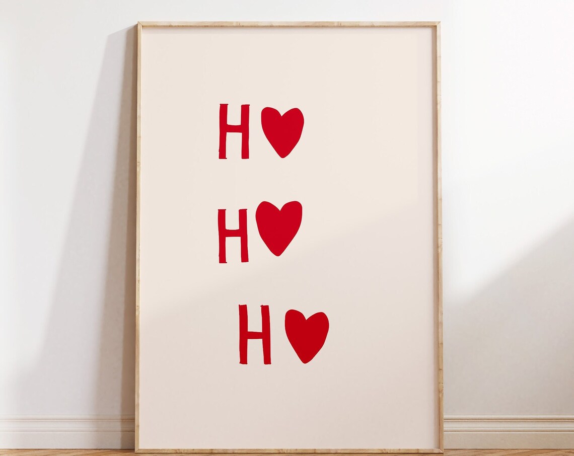 Cute Ho Ho Ho Heart Christmas Holiday Typography Decor Poster